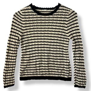 DOEN S Prudence Sweater Stripe Pointelle Knit Pima Cotton Silk Scalloped Trim